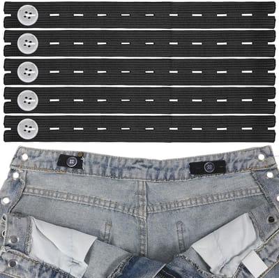 Dailygoods- Broekknop Versteller - Tailleband Verlengers - Verstelbare Elastische Extenders - 10 Stuks - Inclusief Naalden en Draad - Geschikt voor Losse Broeken