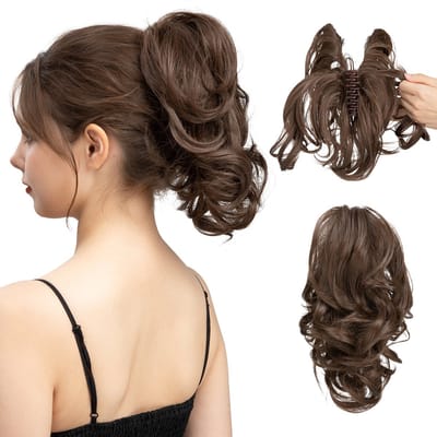 Pruikclip-Verstelbare Korte Pruik met Natuurlijke Krullen – Incl. Clip‑on Paardenstaart – Natuurlijk Uiterlijk – Voor Vrouwen-7
