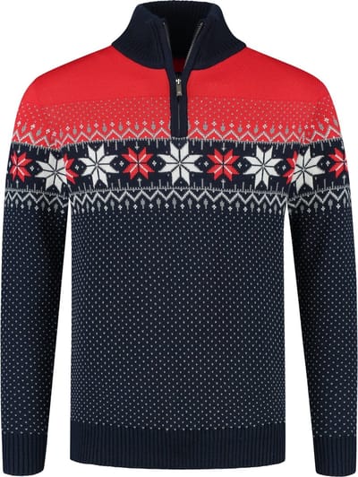 John Brillant Noorse Heren Pullover Merino, rood & blauw. Maat S