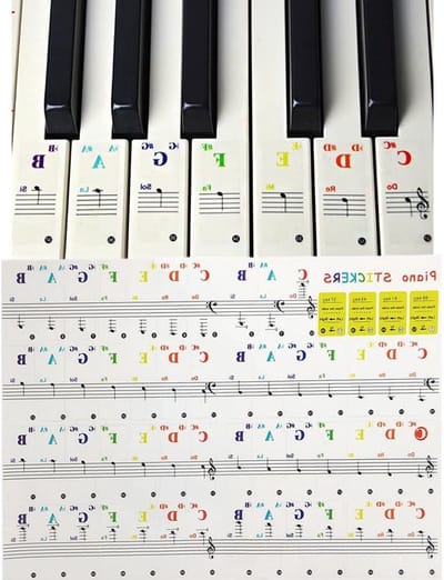 Piano Toetsenbord Stickers - Muziek Noten Labels - Muziek Leren - Grote Letters - 88 Toetsen Set - Kleurrijk
