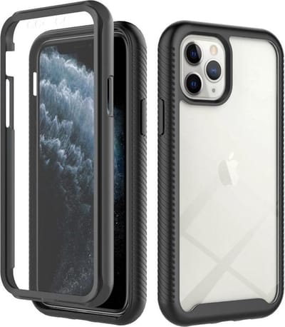 Hoesje Geschikt voor Apple iPhone XS | Met ingebouwde screenprotector | Full Protect valbescherming | Doorzichtig / Zwart