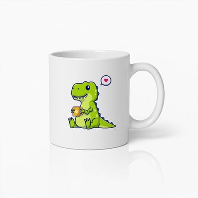 Schattige Dinosaurus Koffieliefhebber Witte Mok 330 ml – Schattige Dino Drinkt Koffie Mok – Perfect Cadeau voor Kinderen & Dino Fans