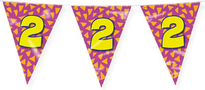 Vlaggenlijn 2 jaar - Vlaggetjes - Verjaardag - Kinderfeestje - Versiering - Decoratie - Kinderen - Jongens - Meisjes - Folie - geel - paars - oranje