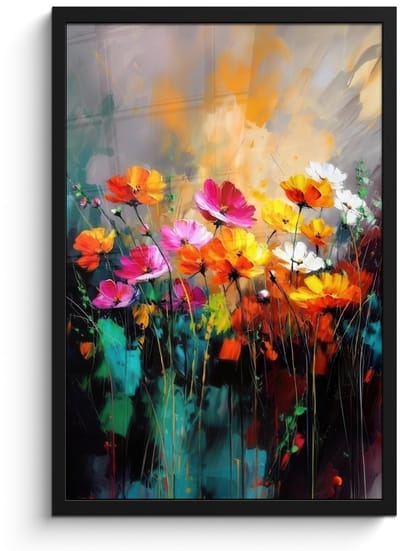 Poster in lijst - Fotolijst 40x60 cm - Posters - Felgekleurd - Bloemblaadjes - Abstract - Posterlijst zwart - Decoratie - Wanddecoratie woonkamer - Muurdecoratie slaapkamer