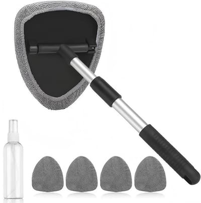 Ruitenwisservloeistof - 4 herbruikbare en wasbare microvezel reinigingspads - Ruitenwisser met afneembaar handvat - Auto-interieur reinigingsset -Grijs