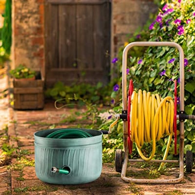 Tuinslanghouder Pot - Waterslang Container - Tuin Organiseren - Met Deksel - 17 Inch Diameter - Antiek
