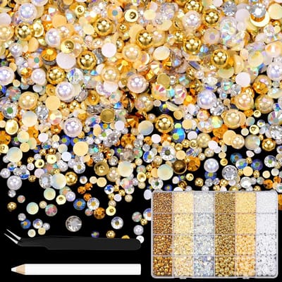 SnelShoppen - 10000 stuks steentjes en parels 3-8 mm halve parel kralen hars voor nail art en handgemaakte decoratie, inclusief sieraden pen en pincet