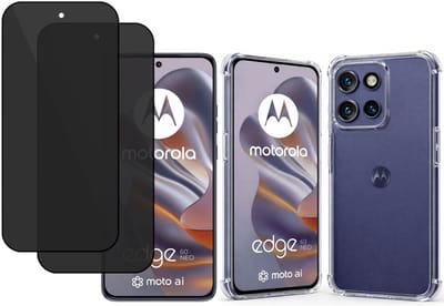TechNow Hoesje + 2x Privé Screenprotector geschikt voor Motorola Edge 60 Neo Hoesje Screenprotector - Privacy Tempered Glass - Case Transparant