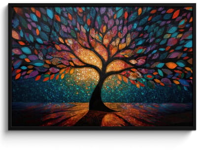 Poster in lijst - Fotolijst 120x80 cm - Posters - Mozaïek - Kleurrijk - Boom - Takken - Posterlijst zwart - Decoratie - Wanddecoratie woonkamer - Muurdecoratie slaapkamer