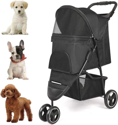 Opvouwbare Kinderwagen voor Huisdieren met Bekerhouder en Opbergmand - Lichtgewicht en 3 Wielen Voor Kleine en Middelgrote Honden en Katten