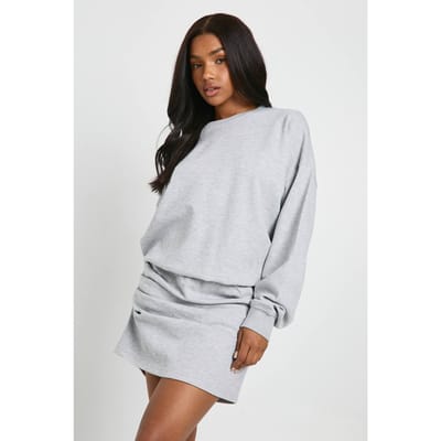 boohoo Dames Ruched Waist Long Sleeve Sweat Dress vertaald wordt naar: Sweatdress met gerimpelde taille en lange mouwen | Ash Grey | Maat: 10