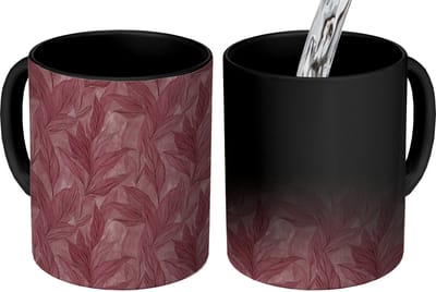 Magische Mok - Foto op Warmte Mokken - Koffiemok - Bladeren - Patroon - Paars - Magic Mok - Beker - 350 ML - Theemok