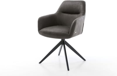 Eetkamerstoel Pejo-Flex kruisframe breed zwart microvelours antraciet vintage 360° draaibaar rocker-functie pocketveer kern