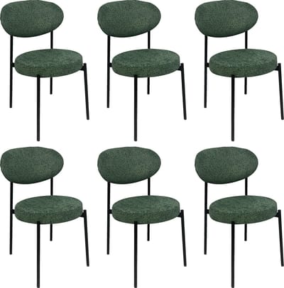 Lina® MIA Eetkamerstoelen- Set van 6- Groen-Teddy Stoel-Metalen Poten