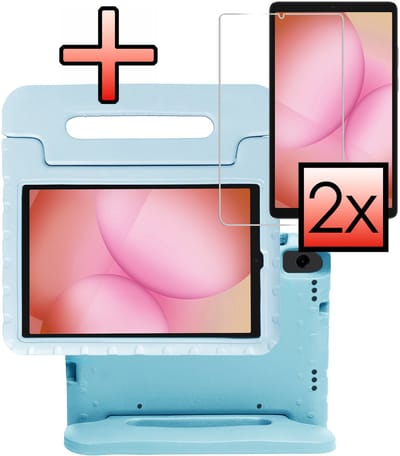 Hoes - Geschikt voor Samsung Galaxy Tab A11 - Met 2x Screenprotector - Kinderhoes Shockproof Bumper - Kidsproof Case - Tablet Hoesje - Kinder Cover - Sky