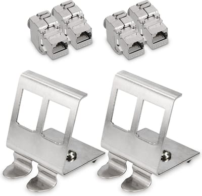 kwmobile keystone modules en kaprail adapter - Past op standaard DINrail - 4x CAT 6A module 2x houder - RJ45 afgeschermd - Geen gereedschap nodig