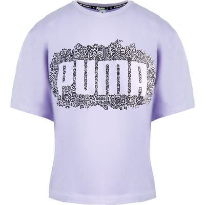 Puma x Mr Doodle Korte Mouw Crew Neck Lila Womens Cropped T-shirt 598654 88