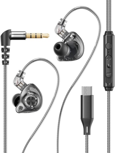 Bedrade In-ear Koptelefoon – HiFi Geluid – Afneembare 2-Pins Kabel – 3g Lichtgewicht – Ingebouwde Microfoon – Type-C / 3,5mm – Voor Muziek en Gaming