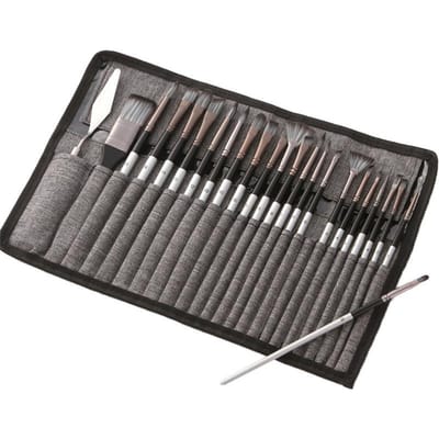 Kit de 24 pinceaux pour aquarelle, acrylique, gouache, peinture à l'huile, poils en nylon, tube en aluminium grise