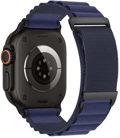 Nylon bandje - geschikt voor Apple Watch 1/2/3/4/5/6/7/8/9/SE (2) met maat 38 mm / 40 mm / 41 mm en Watch 10 (42 mm) - loop bandje met dubbele gesp - donkerblauw