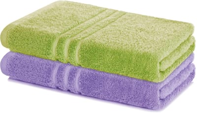 Lavea® Set van 2 badlakens 100x150 cm – 100% katoen, badhanddoeken en handdoeken, zacht, absorberend en duurzaam – ideaal voor badkamer, sauna, spa of hotel – Lindegroen en Lavendel