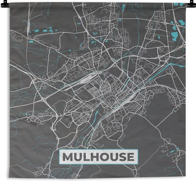 Wandkleed - Wanddoek - Mulhouse - Frankrijk - Kaart - Plattegrond - Stadskaart - 180x180 cm - Wandtapijt