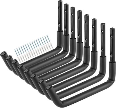 Zware Wandgemonteerde Opslaghaken met 12 inch Jumbo Arm - 8 Stuks voor Fietsen, Tuin Gereedschap en Vouwstoelen