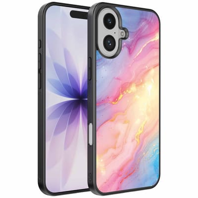 Geschikt voor iPhone 17 Telefoonhoesje met Regenboog Glitter Marmer Opdruk - TPU Backcover Case Rainbow Glitter Marble Design - Smartphonica geschikt voor iPhone 17