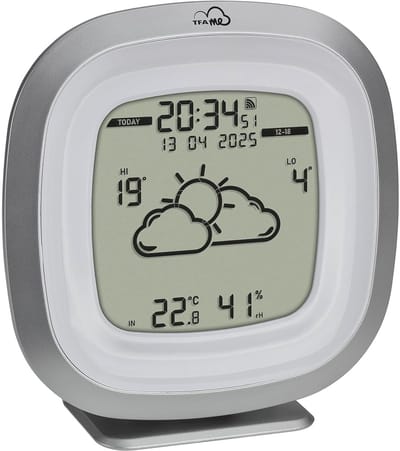 Weerstation WiFi - Weervoorspeller Binnen - Lokale Metingen - 4 Dagen Voorspelling - 32 x 132 mm - Zilver