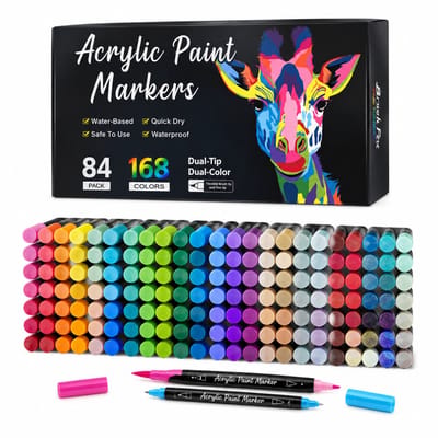 Dubbelzijdige acrylmarkers met glitter - set van 84 stuks in 168 kleuren - geschenkverpakking
