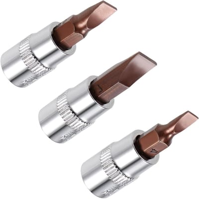 Slotted Bit Socket 1/4 Inch Drive - S2 Staal CR-V Power Impact Socket voor Machine Schrauben - 3 Stuks, Geschikt voor Diverse Toepassingen