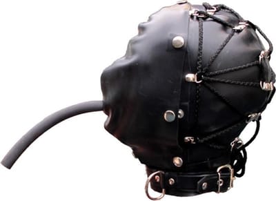Mister b rubber tie back bondage hood s-m