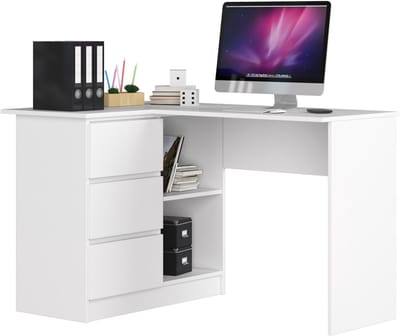 Hoekbureau Links B16 / Computerbureau / Computer Tafel / Bureautafel Rechts / Wit / 124 x 77 x 85 cm
