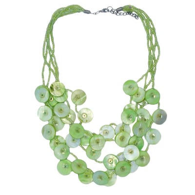 Korte Kralen Ketting met Schelpjes Groen