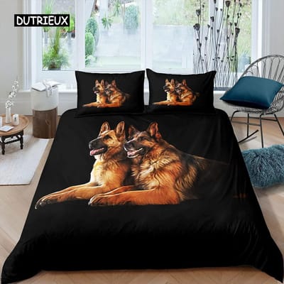 Duitse Herder Dekbedovertrek Set 3D Duitse Herder Puppy Print Beddengoed Set voor Kinderen Jongens Meisjes Huisdier Dier Thema Dekbedovertrek EU single(135x200cm)