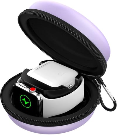 Beschermende Reisetui voor Apple Watch en Airpods - Paarse Reisopbergtas voor Horloge en Oplaadstation - Compatibel met Diverse Modellen - Handig en Draagbaar