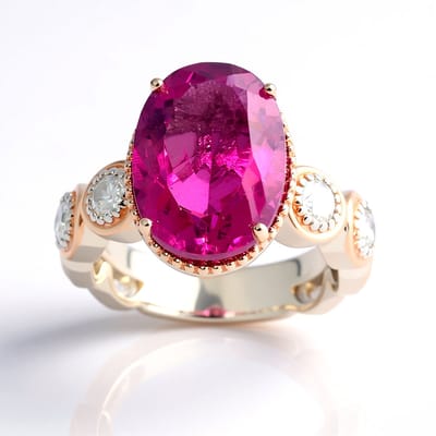 Cavill - Zilveren Ring met Roze Fluoriet 6,3 ct Ovaal uit Brazilië - 925 Sterling Zilver met Roségoud en Zirkonia - Elegante Fluoriet Sieraden Vrouw