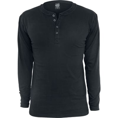 Urban Classics Shirt met lange mouwen - Basic Henley - S tot XXL - voor Mannen - zwart
