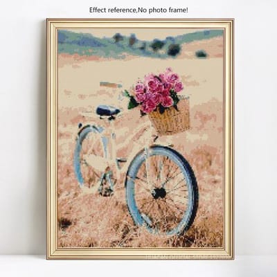 Diamantborduurwerk Roos Met Fiets Vol Vierkant Landschap Diamantschilderij Vol Rond Strass 20X30CM