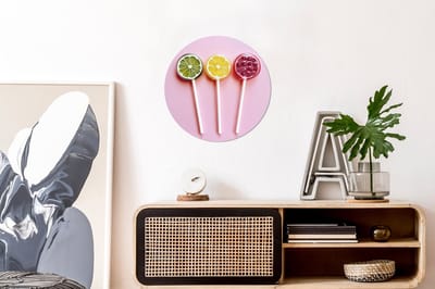 WallCircle - Wandcirkel - Muurcirkel - Lolly - Snoep - Citrus - Aluminium - Dibond - 30x30 cm - Binnen en Buiten