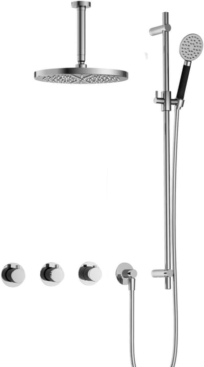 Hotbath Cobber IBS70 inbouw regendoucheset met ronde handdouche aan houder en 30cm ronde hoofddouche aan 15cm plafondarm chroom