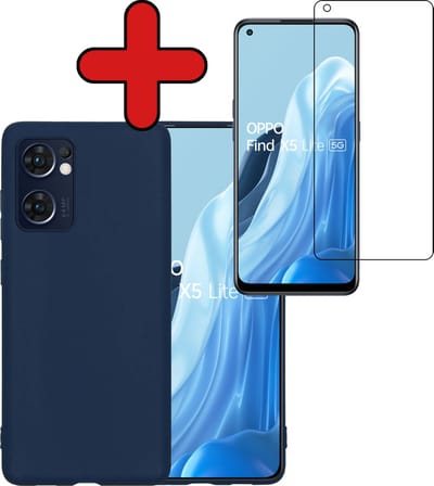 Hoesje - Met Screenprotector - Geschikt voor OPPO Find X5 Lite - Sterk & Shockproof - Telefoon Hoes - Back Cover - Siliconen Case - Telefoonhoes - Donkerblauw