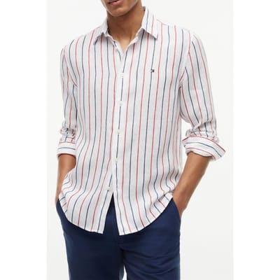 Tommy Hilfiger Linen Textured Stripe Shirt Medium Red/stripe Größe: XS | Casual hemden Outlet | Herren | Weiß