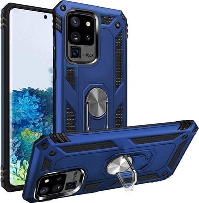 Ring Armor hoesje Geschikt voor Samsung Galaxy S20 Ultra - Blauw - Draaibare standaard - Magneet - ZT Accessoires