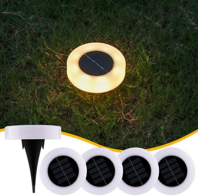 4 buitenlampen op zonne-energie voor het gazon, LED-padverlichting voor in de grond, balkonverlichting, tuinverlichting, binnenplaatsverlichting, bewegingssensorlampen, warm licht