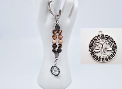 Handgemaakte Natuurstenen Sleutelhanger " Australia zebra jasper "- Met metaal hanger - 8 mm diameter van de korrel- Mooie accessoire en decoratie voor de auto-Vaderdag Cadeau -Moderdag Cadeau - Cadeau vrienden