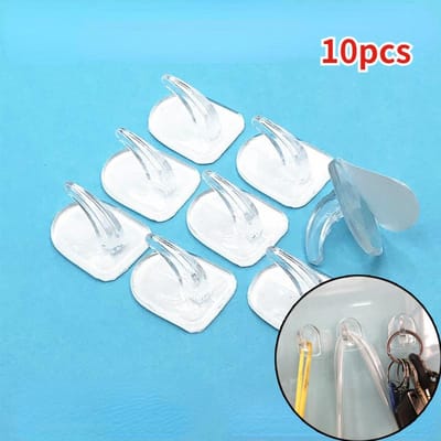 10pcs Crochets Adhésifs Acryliques Transparents, Accroches Murales Fortes Sans Perçage Adaptées pour Salle de Bain et Cuisine, Petit Design Évasé, Plastique Inoxydable