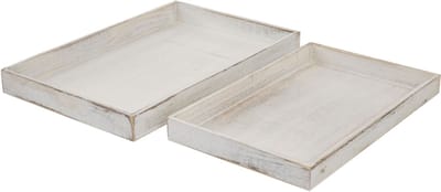 Set van 2 kommen T285, dienblad ontbijt dienblad houten dienblad decoratief dienblad, shabby look ~ wit