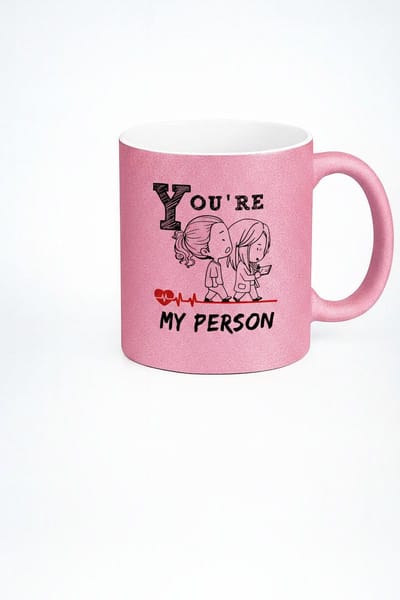 Grey's Anatomy Mok 'You're My Person' | Roze Glitter Cadeau Vriendinnen & Zorgprofessionals