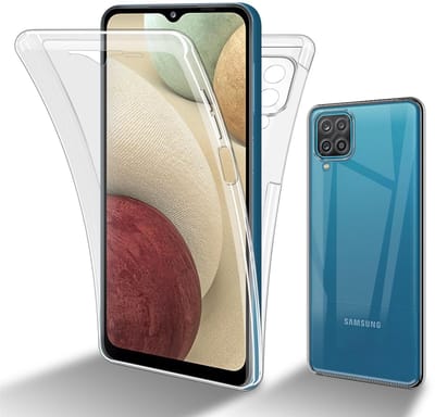 Cadorabo Hoesje geschikt voor Samsung Galaxy A12 / M12 in TRANSPARANT - 360° Full Body Case Cover Beschermhoes Voor- en achterbescherming, all-round bescherming met displaybescherming